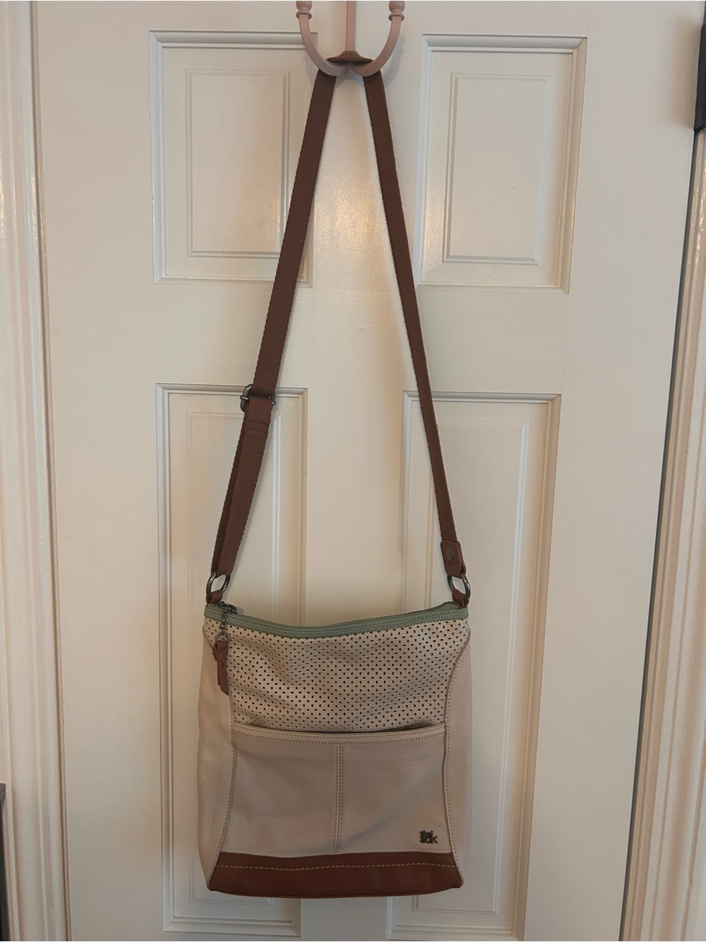 The Sak Women's Cream Crossbody Bag with Brown Strap
